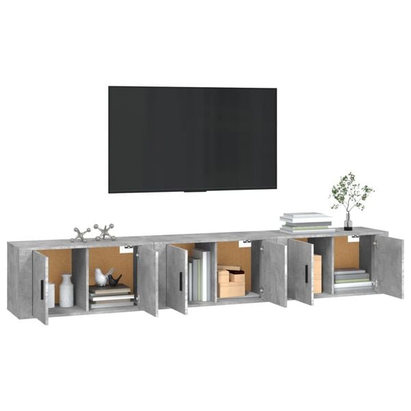 vidaXL Muebles para TV de pared 3 uds gris hormig&oacute;n 80x34,5x40 cm