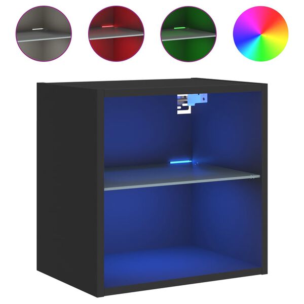 vidaXL Mesita de noche de pared con luces LED negro