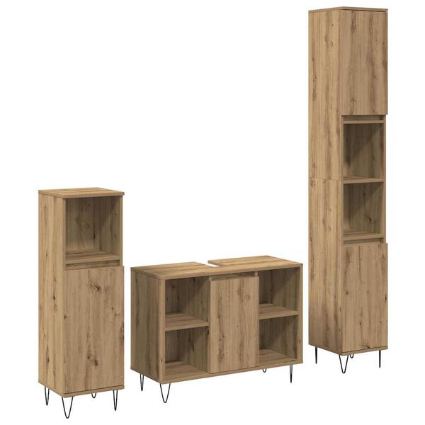 vidaXL Juego de muebles de ba&ntilde;o con estante 3 pcs Roble artesanal
