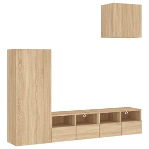 vidaXL Muebles de TV de pared 4 pzas madera de ingenier&iacute;a roble Sonoma