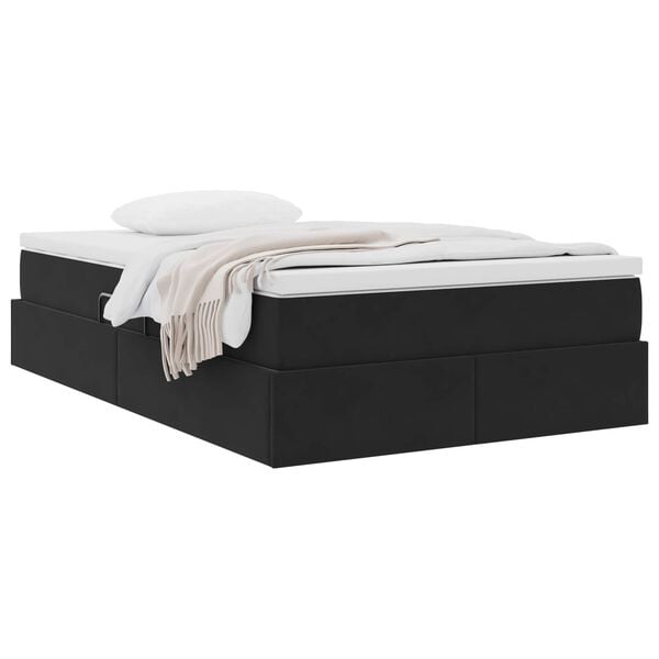 vidaXL Cama con almacenamiento y colch&oacute;n Negro 120 x 190 cm Terciopelo