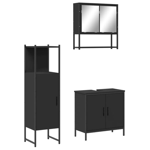 vidaXL Juego de muebles de baño 3 pzas madera contrachapada negro