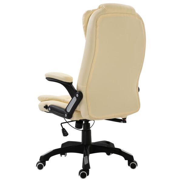 vidaXL Silla de oficina de cuero sint&eacute;tico color crema