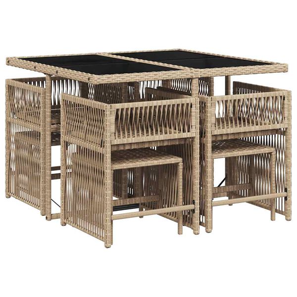 vidaXL Set comedor de jard&iacute;n 9 pzas con cojines rat&aacute;n sint&eacute;tico beige