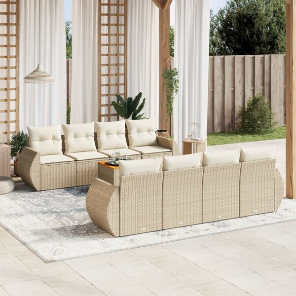 vidaXL Set de sof&aacute;s de jard&iacute;n 9 pzas con cojines rat&aacute;n sint&eacute;tico beige