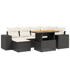 vidaXL Set de comedor de jard&iacute;n 7 pzas y cojines rat&aacute;n sint&eacute;tico negro