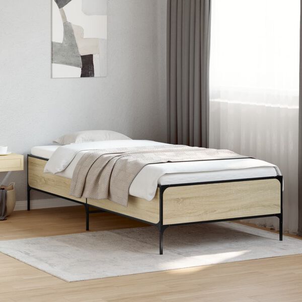 vidaXL Estructura cama madera ingenier&iacute;a metal roble Sonoma 75x190 cm