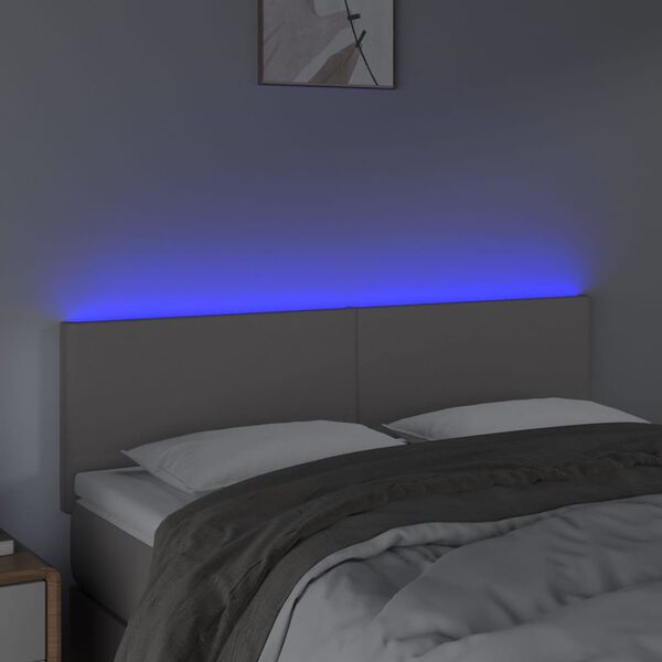 vidaXL Cabecero con LED cuero sintético gris 144x5x78/88 cm