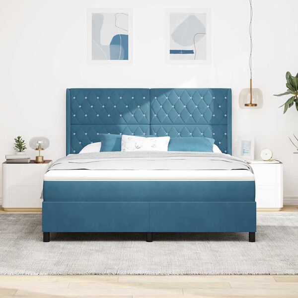 vidaXL Cama con Box Spring LED y Colch&oacute;n Azul 180 x 200 cm Terciopelo