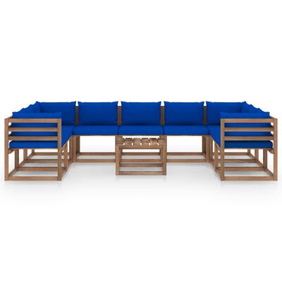 vidaXL Juego de muebles de jardín 10 piezas con cojines azules