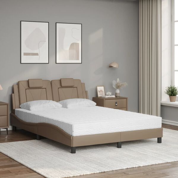vidaXL Cama Viana con colch&oacute;n cuero sint&eacute;tico capuchino 120x200 cm