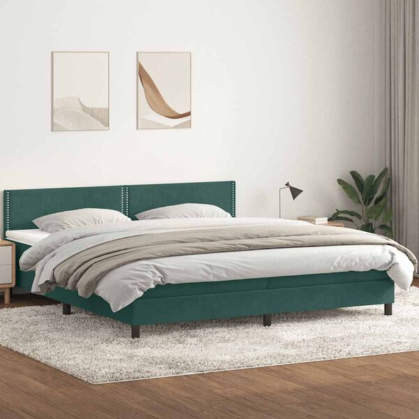 vidaXL Cama box spring con colch&oacute;n terciopelo verde oscuro 180x220 cm