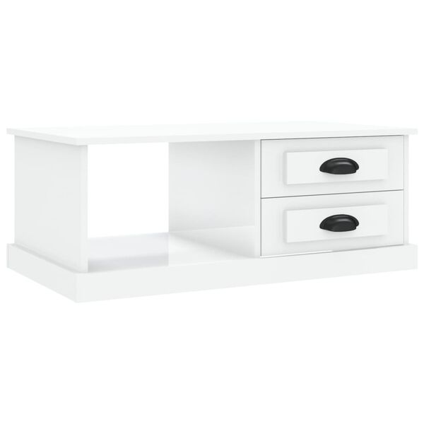 vidaXL Mesa de centro madera contrachapada blanco brillo 90x50x35 cm