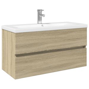 vidaXL Set de mueble de ba&ntilde;o 2 piezas cer&aacute;mica y madera de ingenier&iacute;a