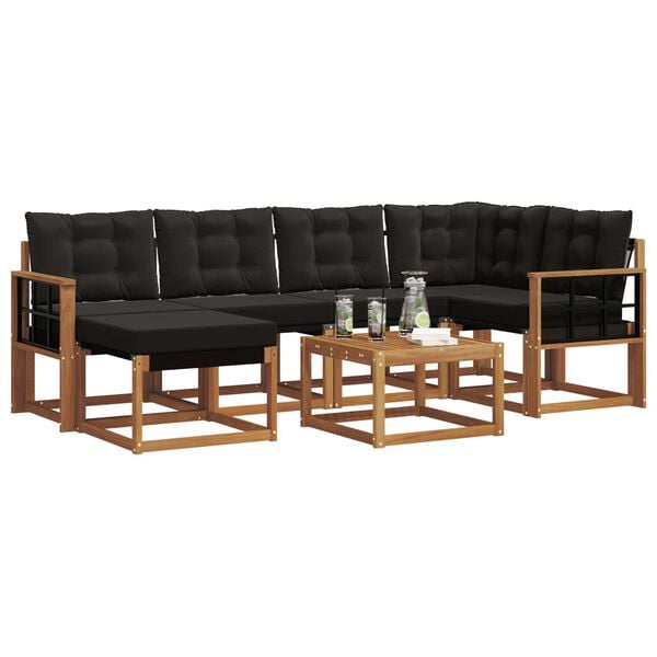 vidaXL Conjunto de sof&aacute;s de exterior con coj&iacute;n 7 pcs Natural y negro
