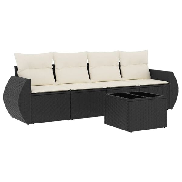 vidaXL Set de muebles de jard&iacute;n 5 pzas y cojines rat&aacute;n sint&eacute;tico negro