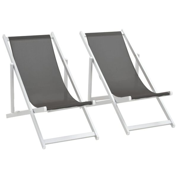 vidaXL Silla de playa plegable 2 unidades aluminio y textilene gris