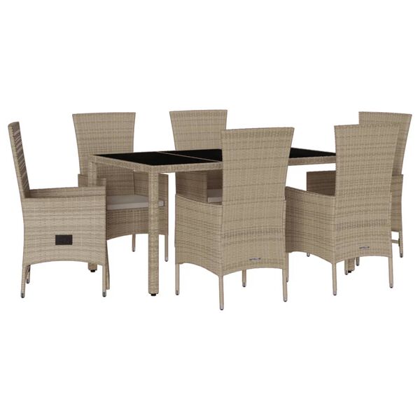 vidaXL Set comedor de jard&iacute;n 7 pzas con cojines rat&aacute;n sint&eacute;tico beige