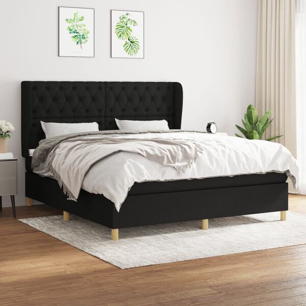 vidaXL Cama box spring con colch&oacute;n tela negro 160x200 cm