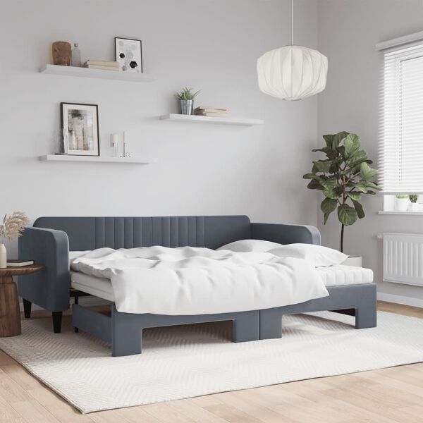 vidaXL Sof&aacute; cama nido con colch&oacute;n terciopelo gris oscuro 90x200 cm