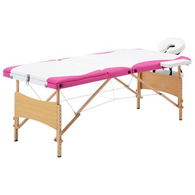 vidaXL Camilla de masaje plegable 3 zonas madera blanco y rosa