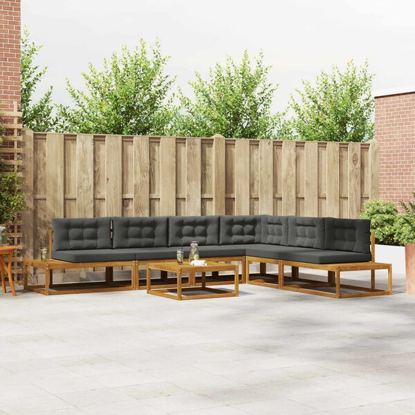 vidaXL Conjunto de sof&aacute;s de exterior 7 Pieza Natural y Antracita