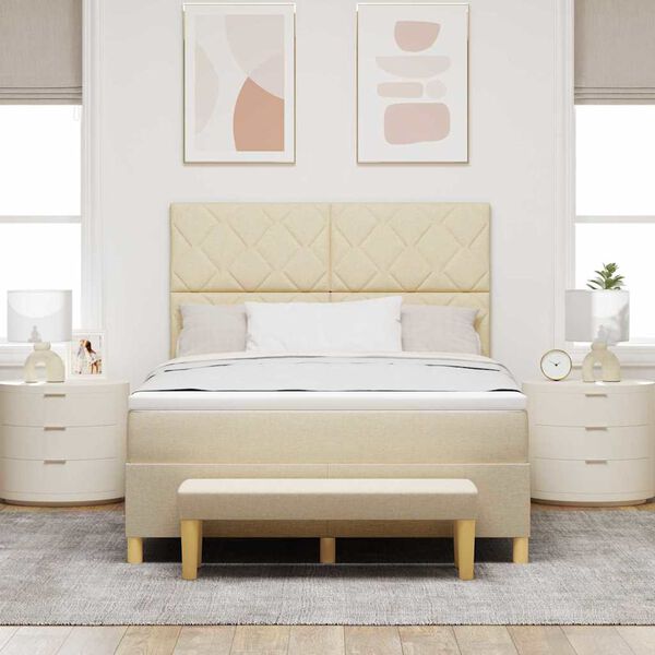 vidaXL Cama tipo Box Spring con colch&oacute;n Crema 160 x 200 cm tela