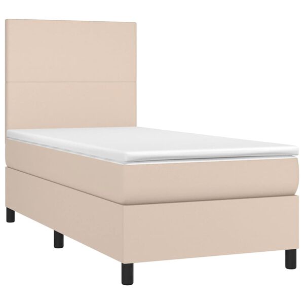 vidaXL Cama box spring colch&oacute;n LED cuero sint&eacute;tico capuchino 100x200cm