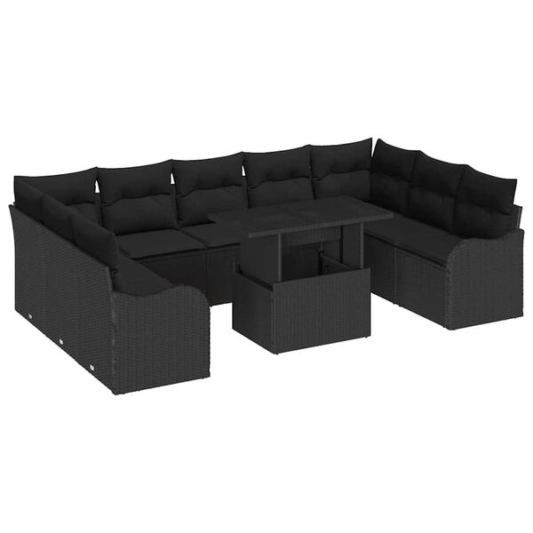 vidaXL Conjunto de sof&aacute; de jard&iacute;n 10 pcs Negro Rattan de Poli&eacute;ster