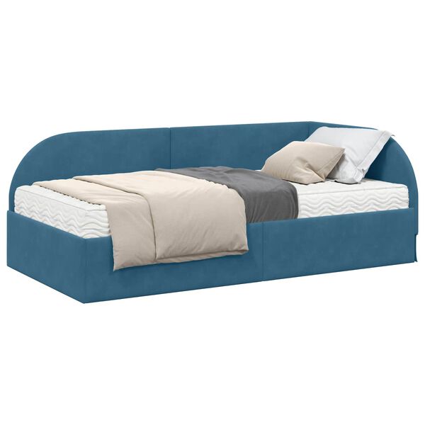 vidaXL Estructura de Cama Esquina con Colch&oacute;n 2 pcs Azul Terciopelo
