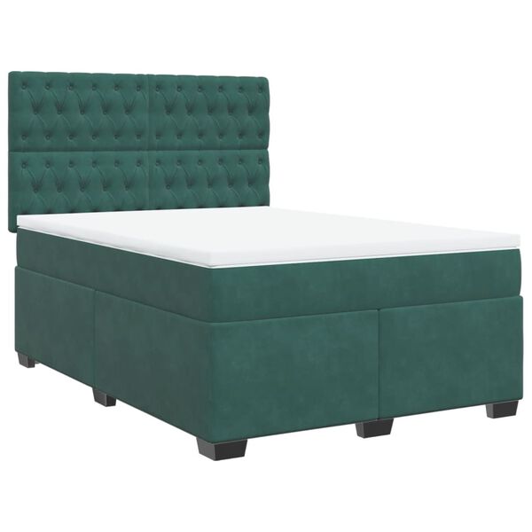 vidaXL Cama box spring con colch&oacute;n terciopelo verde oscuro 160x200 cm