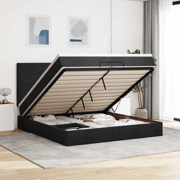 vidaXL Estructura de cama otomana con colchones tela negra 200x200cm