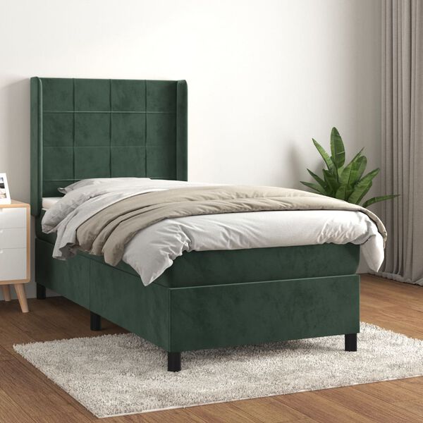 vidaXL Cama box spring con colch&oacute;n terciopelo verde oscuro 100x200 cm