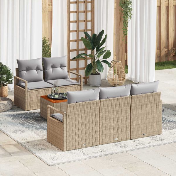 vidaXL Conjunto de sof&aacute;s de jard&iacute;n 6 pcs Beige rat&aacute;n sint&eacute;tico