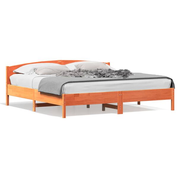 vidaXL Cama sin colch&oacute;n madera maciza de pino marr&oacute;n cera 180x200 cm