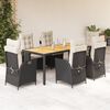 vidaXL Set de comedor de jard&iacute;n 7 pzas y cojines rat&aacute;n sint&eacute;tico negro
