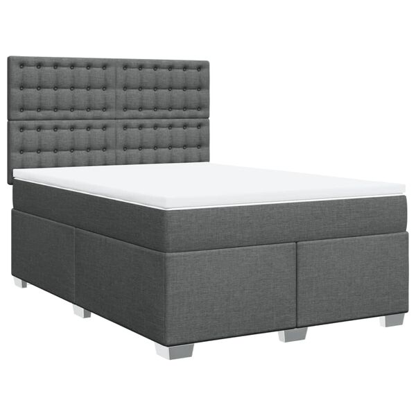 vidaXL Cama box spring con colch&oacute;n tela gris oscuro 160x200 cm