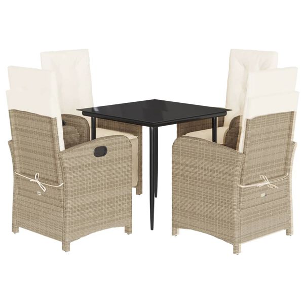 vidaXL Set comedor de jard&iacute;n 5 pzas con cojines rat&aacute;n sint&eacute;tico beige