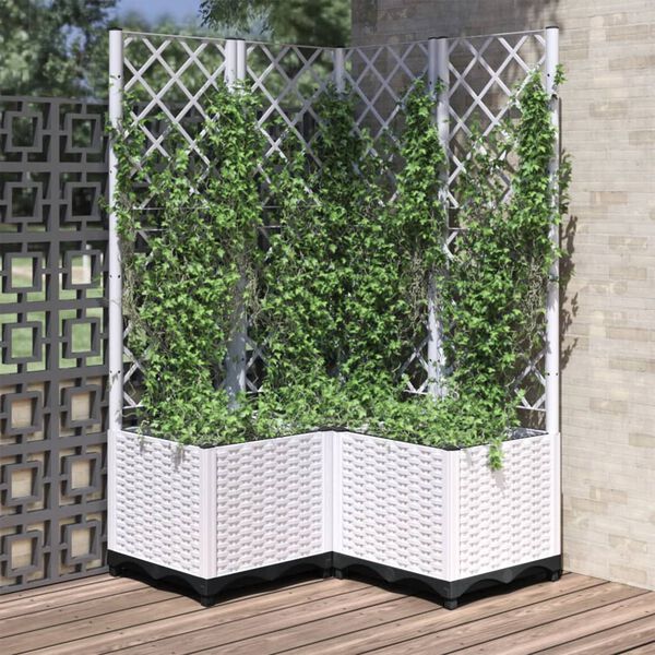 vidaXL Jardinera con enrejado PP blanco 80x80x136 cm