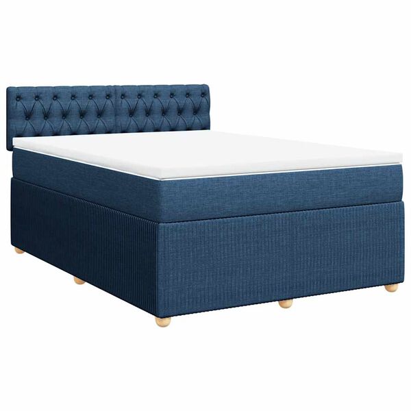 vidaXL Cama box spring con colch&oacute;n tela azul 140x200 cm