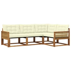 vidaXL Conjunto de sof&aacute;s de exterior con coj&iacute;n 4 pcs Natural y Crema