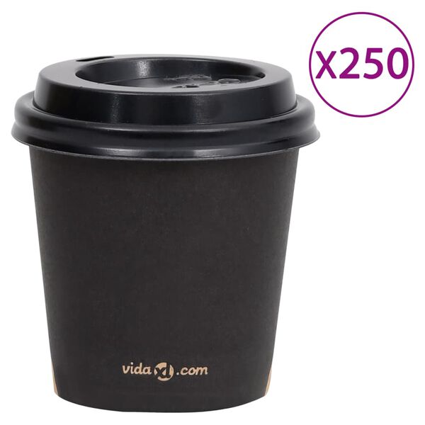 vidaXL Vasos de papel para caf&eacute; con tapas 250 uds negro 120 ml
