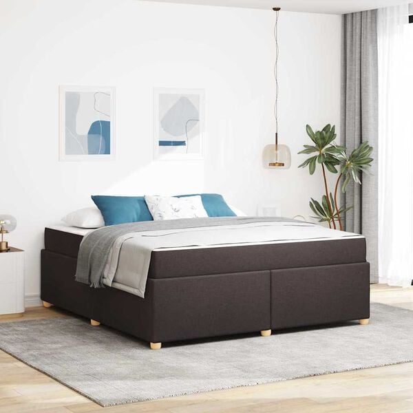 vidaXL Estructura de cama con colch&oacute;n Marr&oacute;n Oscuro 180 x 200 cm tela