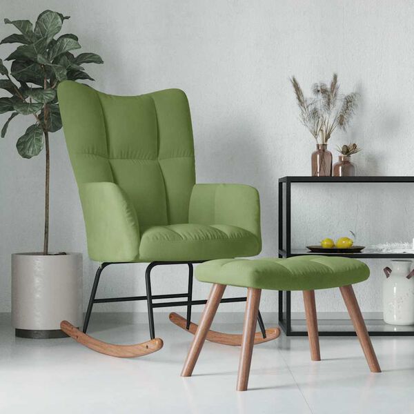 vidaXL Silla mecedora con reposapi&eacute;s terciopelo verde claro