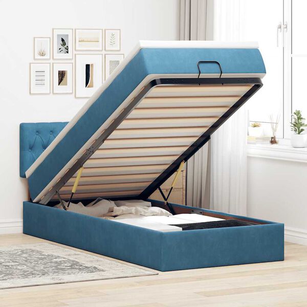 vidaXL Estructura de cama otomana colch&oacute;n terciopelo azul oscuro