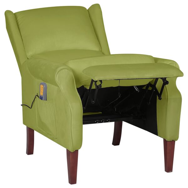 vidaXL Sill&oacute;n de masaje reclinable de terciopelo verde claro