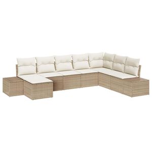 vidaXL Conjunto de sof&aacute; de jard&iacute;n 8 pcs Beige y Crema rat&aacute;n sint&eacute;tico
