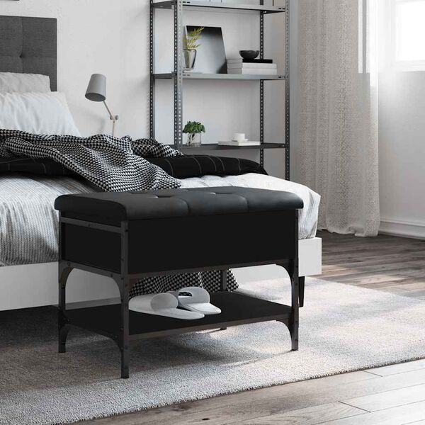 vidaXL Banco zapatero madera de ingenier&iacute;a negro 62x42x45 cm