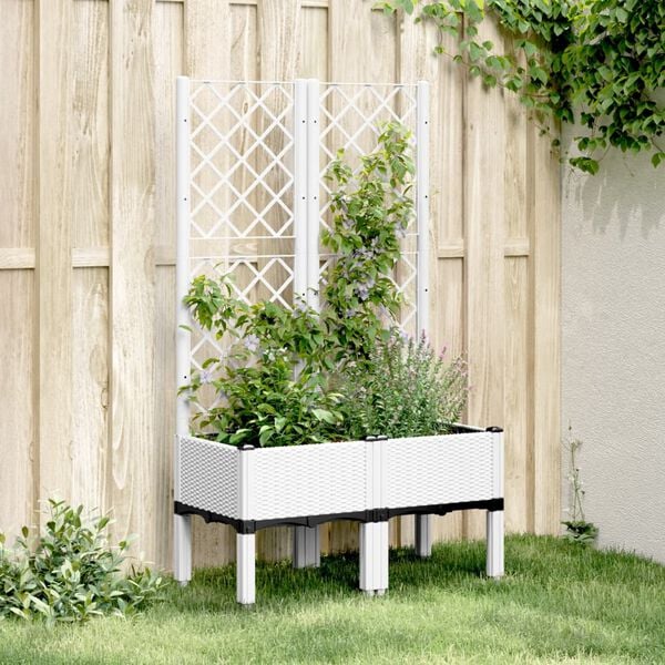 vidaXL Jardinera con enrejado PP blanco 80x40x142 cm