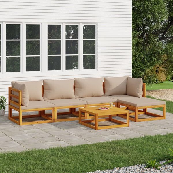 vidaXL Set muebles de jardín 6 pzas madera maciza y cojines gris taupé